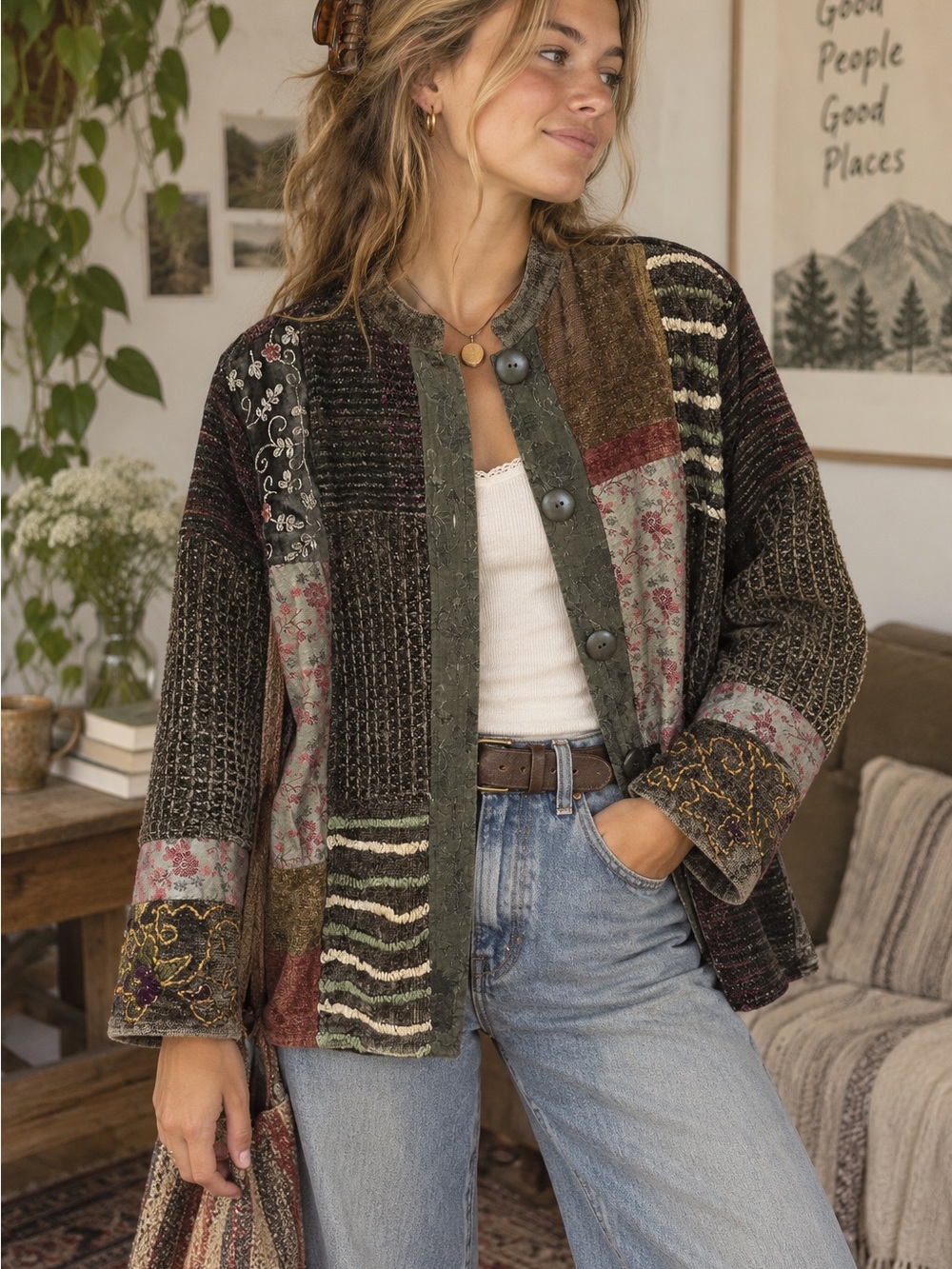 Vintage 90s Patchwork Jacket by Flashback Size Small